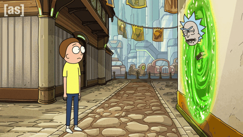 A Cartoon Of Rick And Morty Standing Next To Each Other GIF