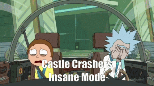 A Cartoon Of Rick And Morty With The Words Castle Crashers Insane Mode Above Them GIF
