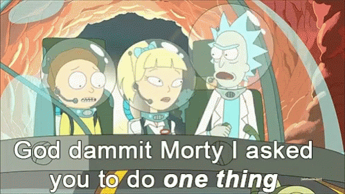 A Cartoon Of Rick And Morty With The Words God Dammit Morty I Asked You To Do One Thing GIF