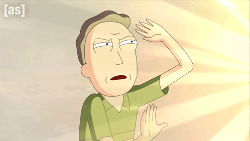 A Cartoon Of Rick From Rick And Morty Covering His Face From The Sun With His Hand GIF