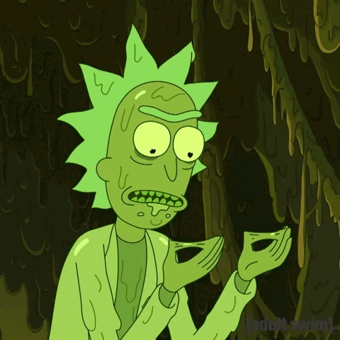 A Cartoon Of Rick From Rick And Morty Eating A Slice Of Pizza GIF