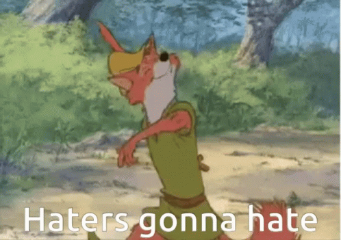 A Cartoon Of Robin Hood With The Words Haters Gonna Hate Above Him GIF