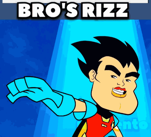 A Cartoon Of Robin With The Words Bro 'S Rizz Behind Him GIF