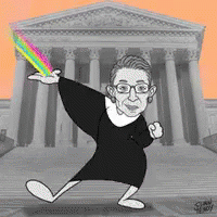 A Cartoon Of Ruth Bader Ginsburg In Front Of The Supreme Court GIF