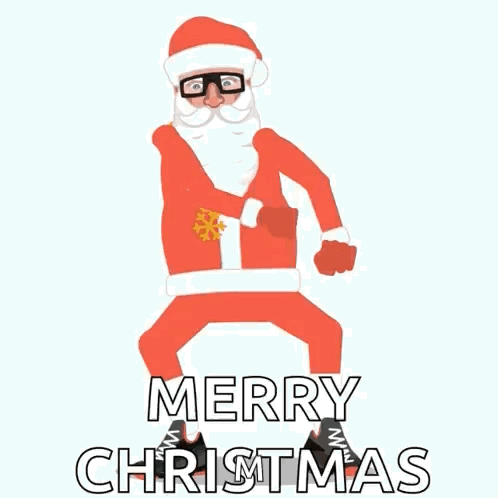 A Cartoon Of Santa Claus Dancing With The Words Merry Christmas Above Him GIF