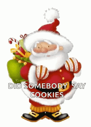A Cartoon Of Santa Claus Holding A Bag Of Candy Canes And Cookies . GIF