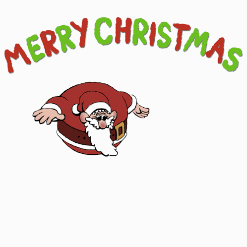 A Cartoon Of Santa Claus Laying On His Back With The Words Merry Christmas Behind Him GIF