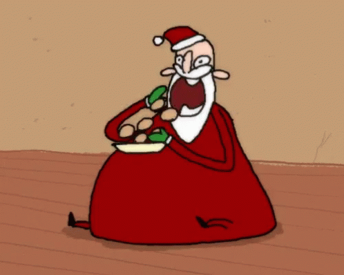 A Cartoon Of Santa Claus Sitting On The Floor GIF