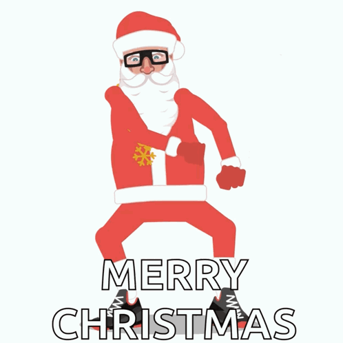 A Cartoon Of Santa Claus With The Words Merry Christmas Behind Him GIF