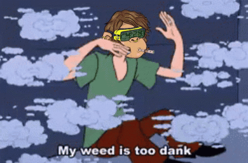 A Cartoon Of Shaggy Smoking A Cigarette And Saying My Weed Is Too Dank GIF