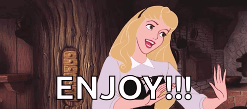A Cartoon Of Sleeping Beauty With The Words Enjoy Written Below Her GIF