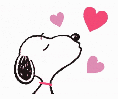 A Cartoon Of Snoopy Blowing A Kiss With Pink Hearts Around Him GIF