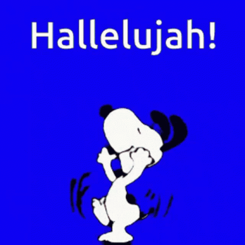 A Cartoon Of Snoopy Dancing With The Words Hallelujah In The Background GIF