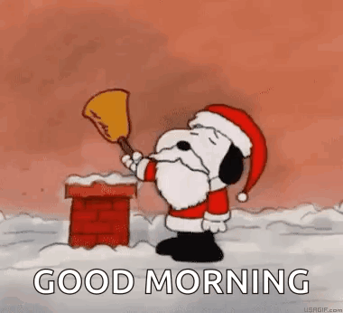 A Cartoon Of Snoopy Dressed As Santa Claus Blowing A Trumpet . GIF