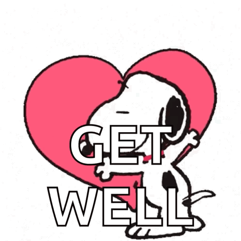 A Cartoon Of Snoopy Holding A Heart With The Words Get Well On It GIF