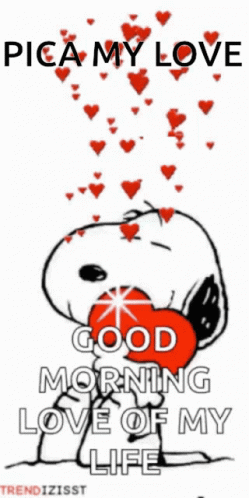 A Cartoon Of Snoopy Holding A Heart With The Words Good Morning Love Of My Life Below It GIF