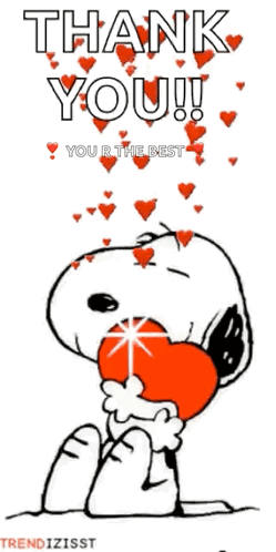 A Cartoon Of Snoopy Holding A Heart With The Words Thank You You R The Best GIF