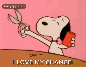 A Cartoon Of Snoopy Holding A Pair Of Scissors And A Can Of Soda . GIF