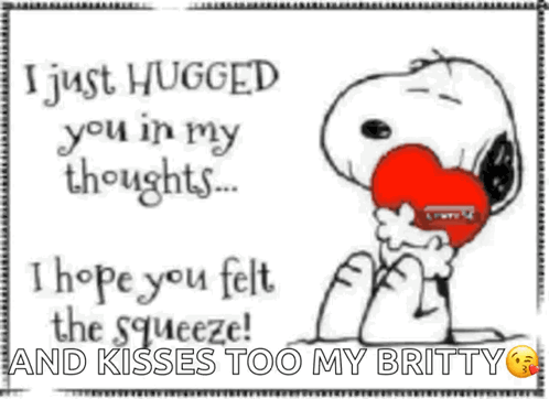 A Cartoon Of Snoopy Holding A Red Heart With The Words I Just Hugged You In My Thoughts GIF