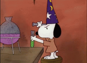 A Cartoon Of Snoopy Holding A Test Tube In Front Of An Explosion GIF