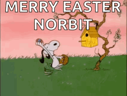 A Cartoon Of Snoopy Holding An Easter Egg And A Bird House . GIF