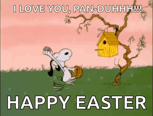 A Cartoon Of Snoopy Holding An Easter Egg With The Words Happy Easter GIF