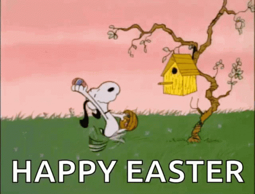 A Cartoon Of Snoopy Holding An Easter Egg With The Words Happy Easter Written Below Him GIF