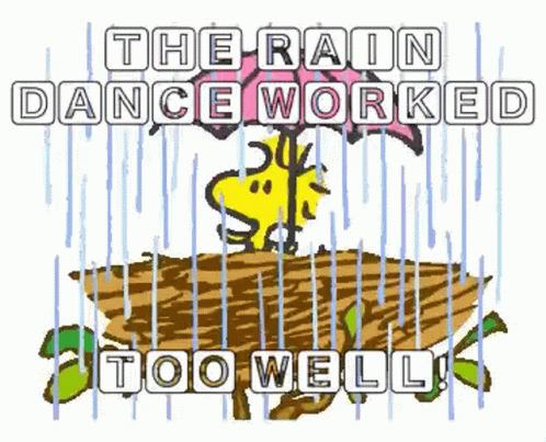 A Cartoon Of Snoopy Holding An Umbrella In The Rain GIF
