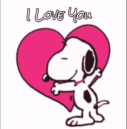 Snoopy Hugging Pink Heart Saying I Love You GIF