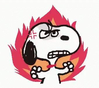 A Cartoon Of Snoopy Is Angry And Surrounded By Flames And Fire . GIF
