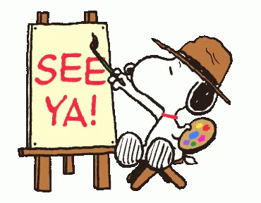 A Cartoon Of Snoopy Painting A Sign That Says " See Ya " GIF