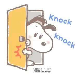 A Cartoon Of Snoopy Peeking Out Of A Door And Saying Hello . GIF