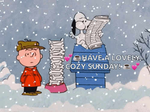 A Cartoon Of Snoopy Reading A Newspaper With The Words Have A Lovely Cozy Sunday Below Him GIF