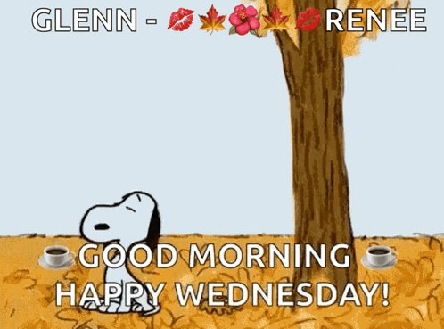 A Cartoon Of Snoopy Saying " Good Morning Renee " GIF