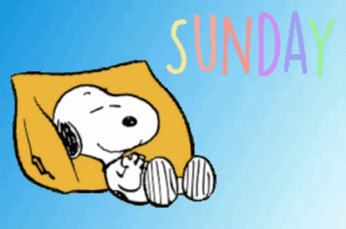 A Cartoon Of Snoopy Sleeping On A Pillow With The Word Sunday Written Below Him GIF