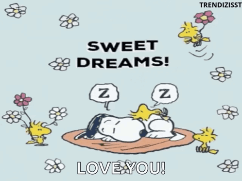 A Cartoon Of Snoopy Sleeping With The Words Sweet Dreams GIF