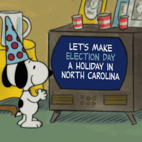 A Cartoon Of Snoopy Standing In Front Of A Television That Says Let 'S Make Election Day GIF