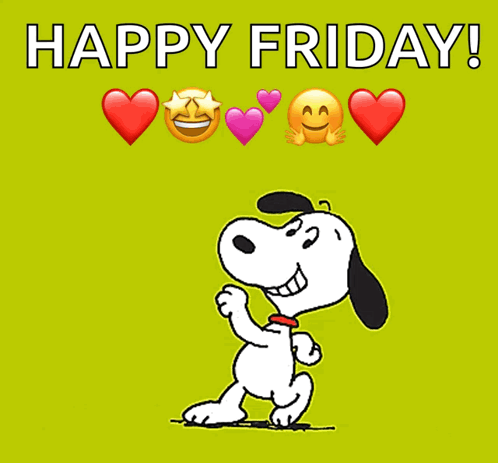 A Cartoon Of Snoopy With The Words Happy Friday GIF