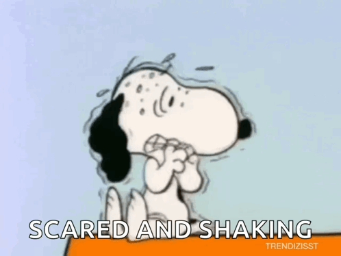 A Cartoon Of Snoopy With The Words Scared And Shaking GIF