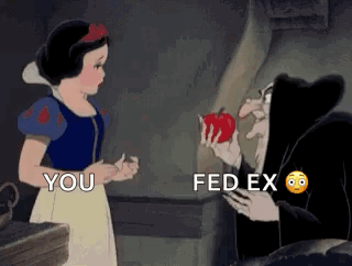 A Cartoon Of Snow White And The Seven Dwarfs With The Words `` You Fedex '' On The Bottom . GIF