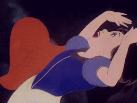 A Cartoon Of Snow White From Snow White And The Seven Dwarfs Is Laying On Her Back With Her Arms Outstretched . GIF