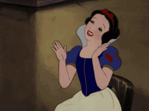 a cartoon of snow white sitting on a chair