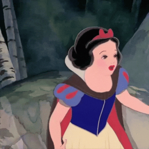 A Cartoon Of Snow White With A Red Bow In Her Hair GIF
