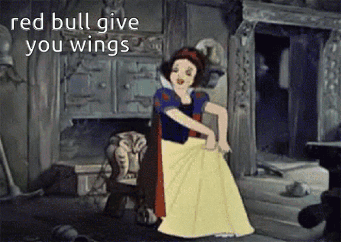 A Cartoon Of Snow White With The Words " Red Bull Give You Wings " GIF