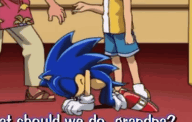 A Cartoon Of Sonic The Hedgehog Laying On The Floor With The Words " At Should We Do Grandpa " Below Him GIF