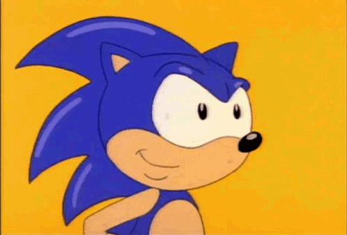 A Cartoon Of Sonic The Hedgehog Making A Funny Face With A Yellow Background . GIF