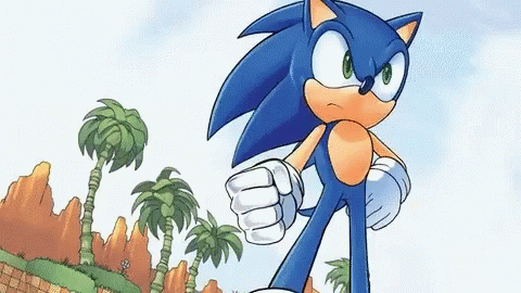Sonic In Front Of Palm Trees And Mountains GIF