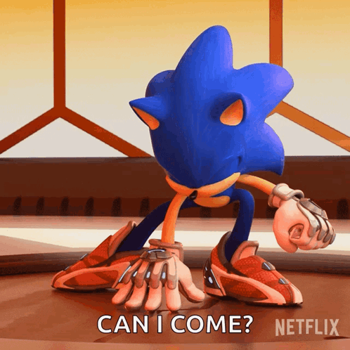 A Cartoon Of Sonic The Hedgehog With The Words Can I Come Below Him GIF