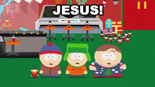 A Cartoon Of South Park Characters With The Words Jesus On The Bottom GIF