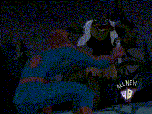 A Cartoon Of Spider-Man Being Attacked By A Snake With The Words All New Wb On The Bottom Right GIF